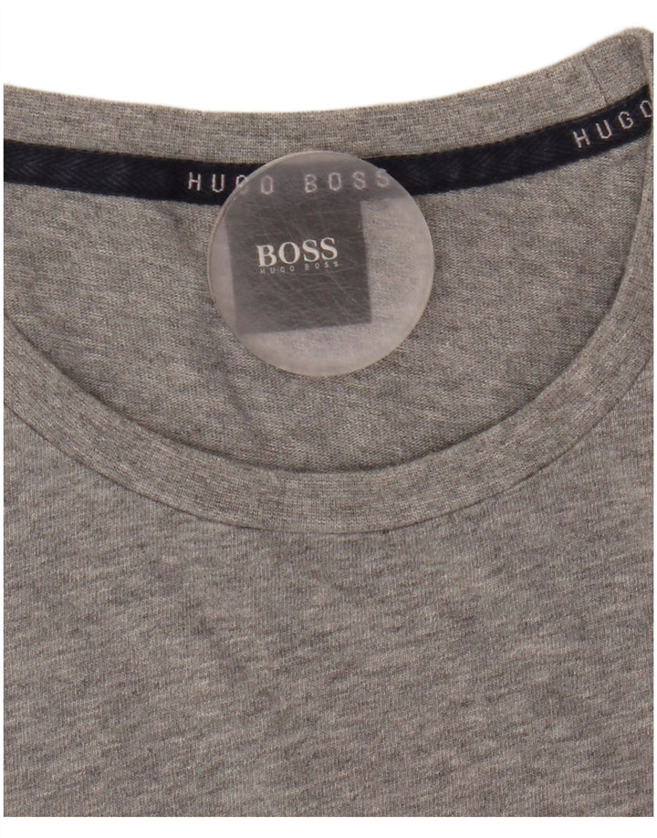 Hugo Boss Herren-Oberteil mit Grafik, langärmelig, mittelgrau gesprenkelte Baumwolle