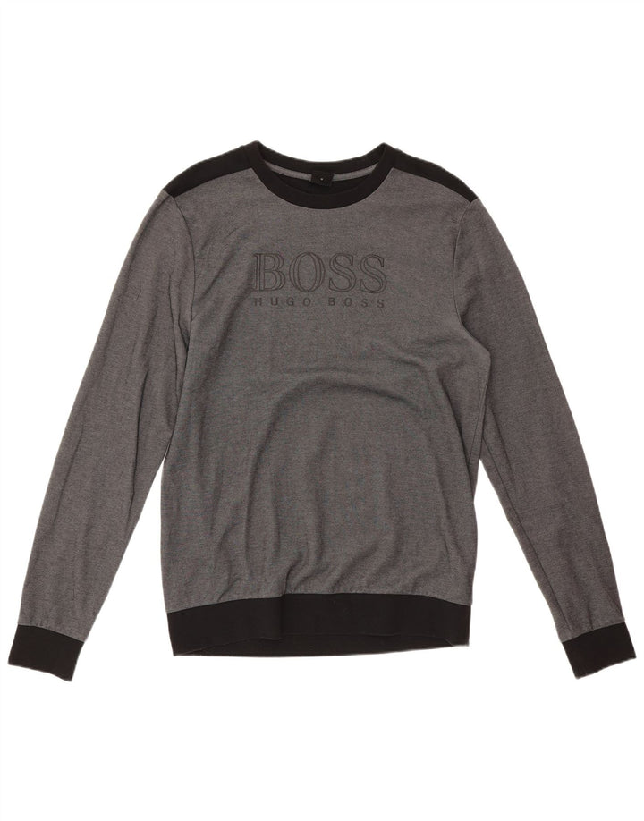 Hugo Boss Herren-Sweatshirt mit Grafik, mittelgraue Colourblock-Baumwolle