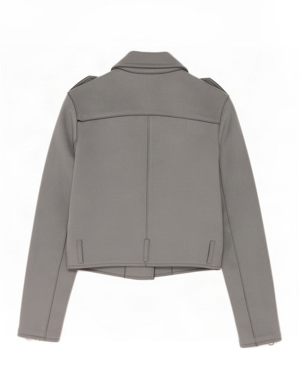 Zara Damen Military Crop Faux Wildleder Bikerjacke UK 6 XS Grau Polyester