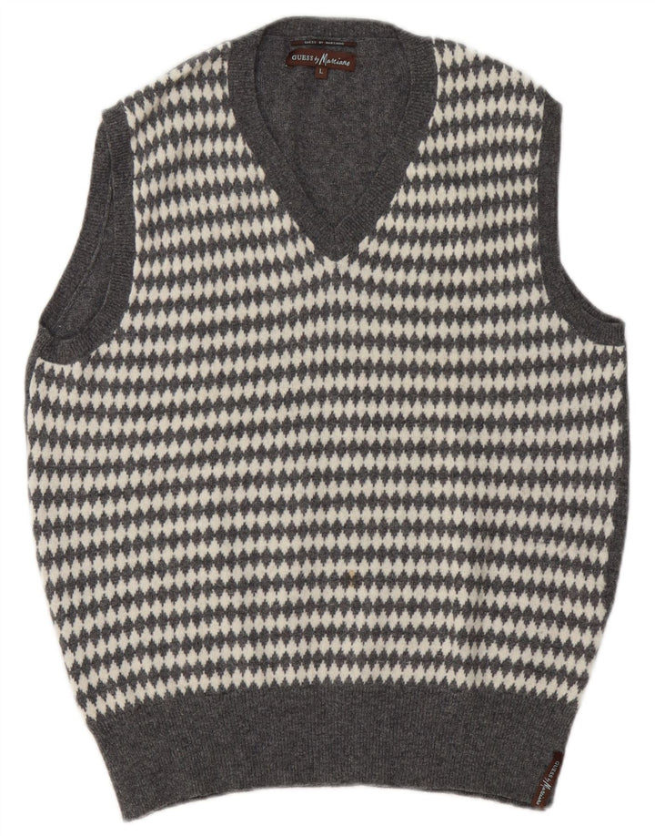Guess By Marciano Herren Weste Tank Top Große graue geometrische Wolle