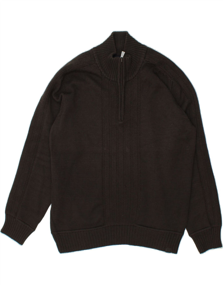 TRUSSARDI JEANS Mens Zip Neck Jumper Sweater XL Brown Vintage Trussardi Jeans and Second-Hand Trussardi Jeans from Messina Hembry 