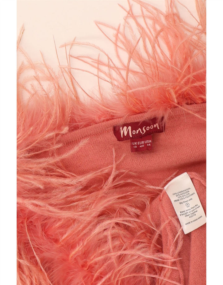 Monsoon Damen Strickjacke mit 3/4-Ärmeln, UK 18, XL, rosa Wolle