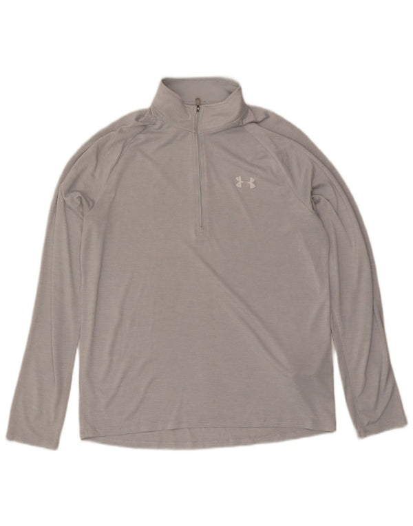 Under Armour Herren-Oberteil mit Reißverschluss und lockerer Passform, langärmlig, mittelgraues Polyester