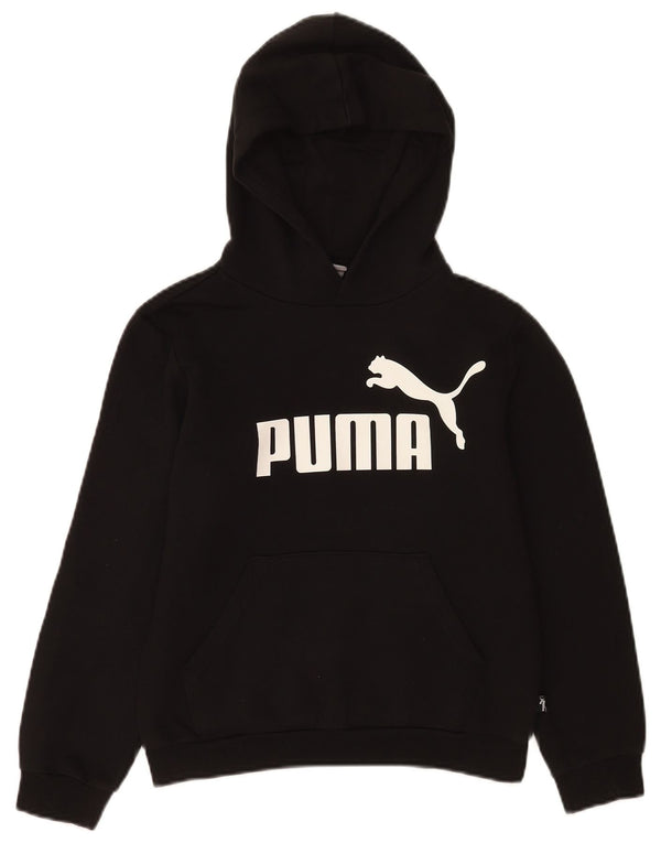 Puma Mädchen-Pullover mit grafischem Kapuzenpullover, 11–12 Jahre, schwarze Baumwolle