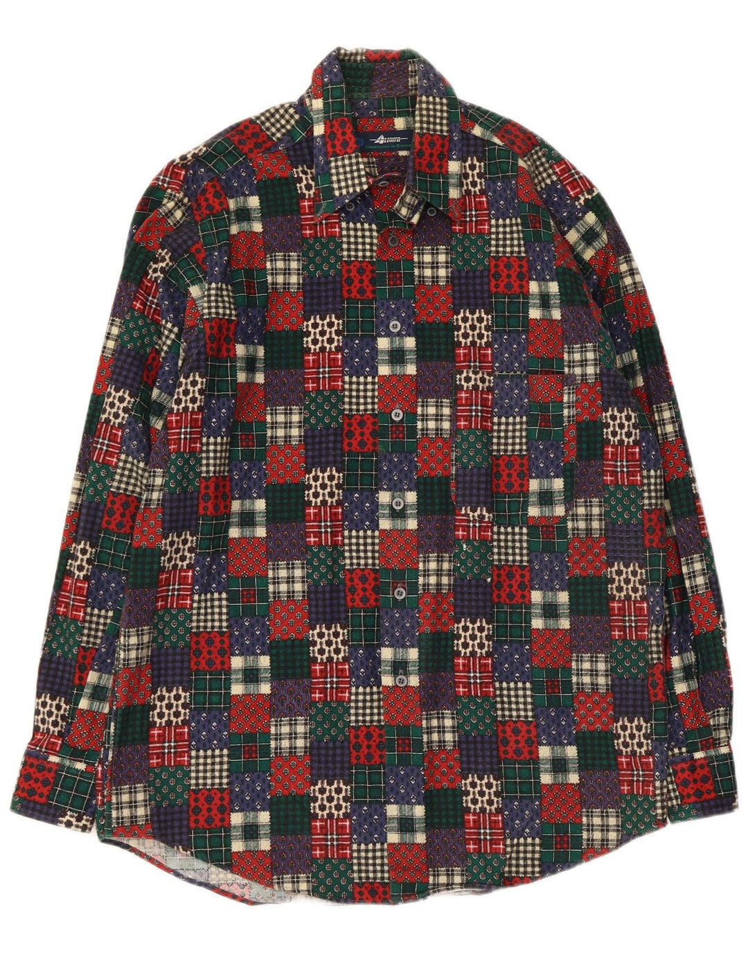 Azzurra Herren-Flanellhemd, Größe 15 3/4 40, mittelgroß, mehrfarbig, Patchwork