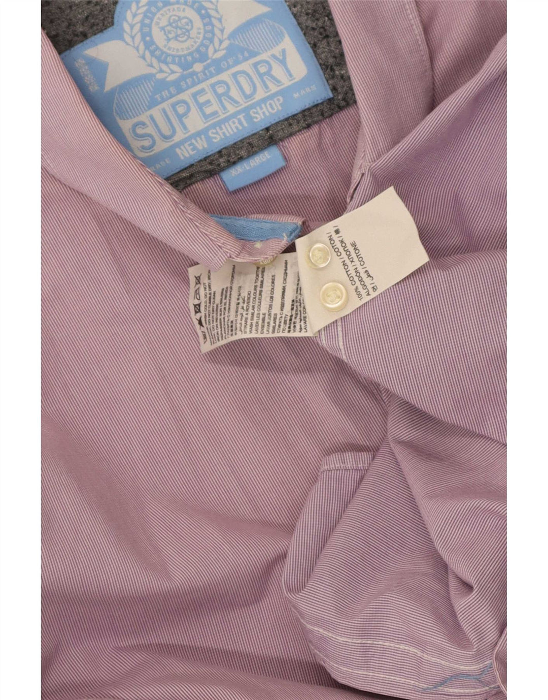 Superdry Herren-Hemd 2XL aus rosa Nadelstreifen-Baumwolle
