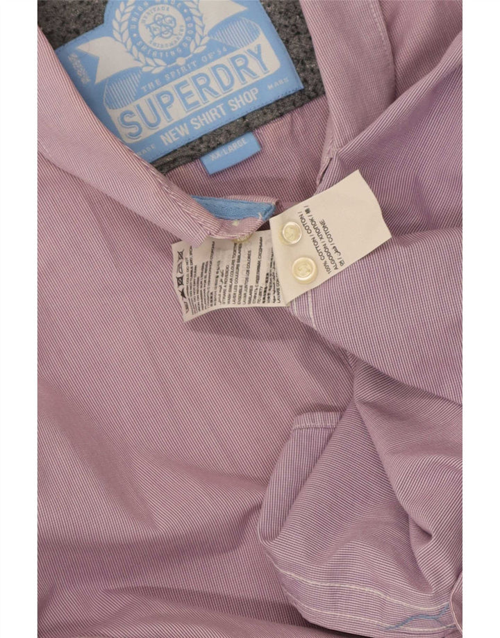 Superdry Herren-Hemd 2XL aus rosa Nadelstreifen-Baumwolle