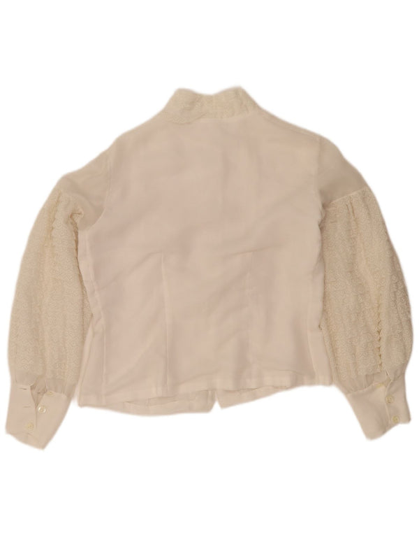 Vintage Damen Crop Shirt Bluse UK 14 Großes weißes Blumenmuster
