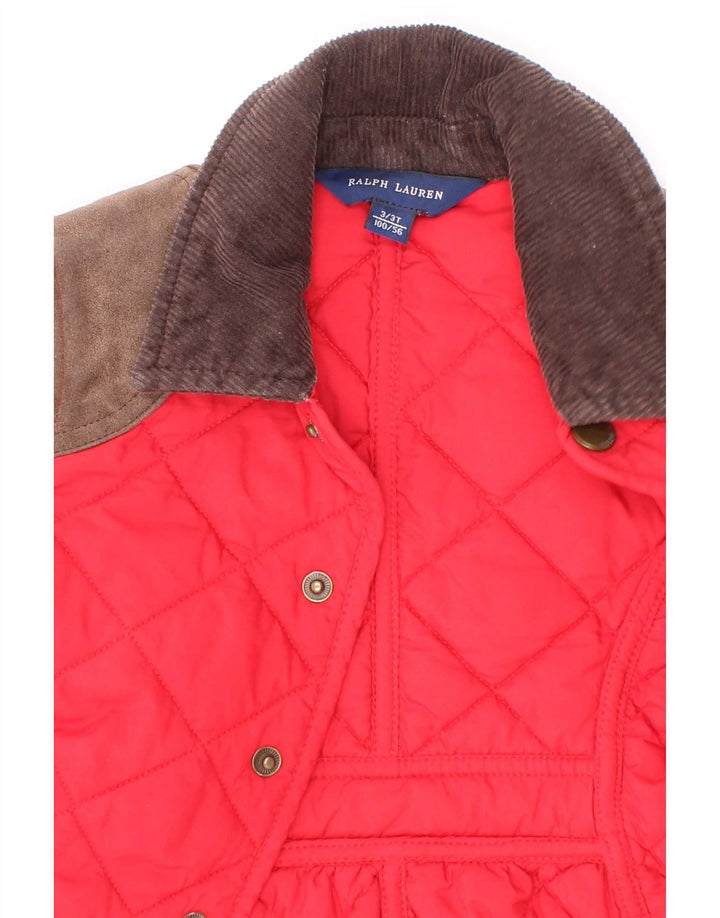 Ralph Lauren Steppmantel für Mädchen, 2–3 Jahre, rotes Farbblock-Polyester