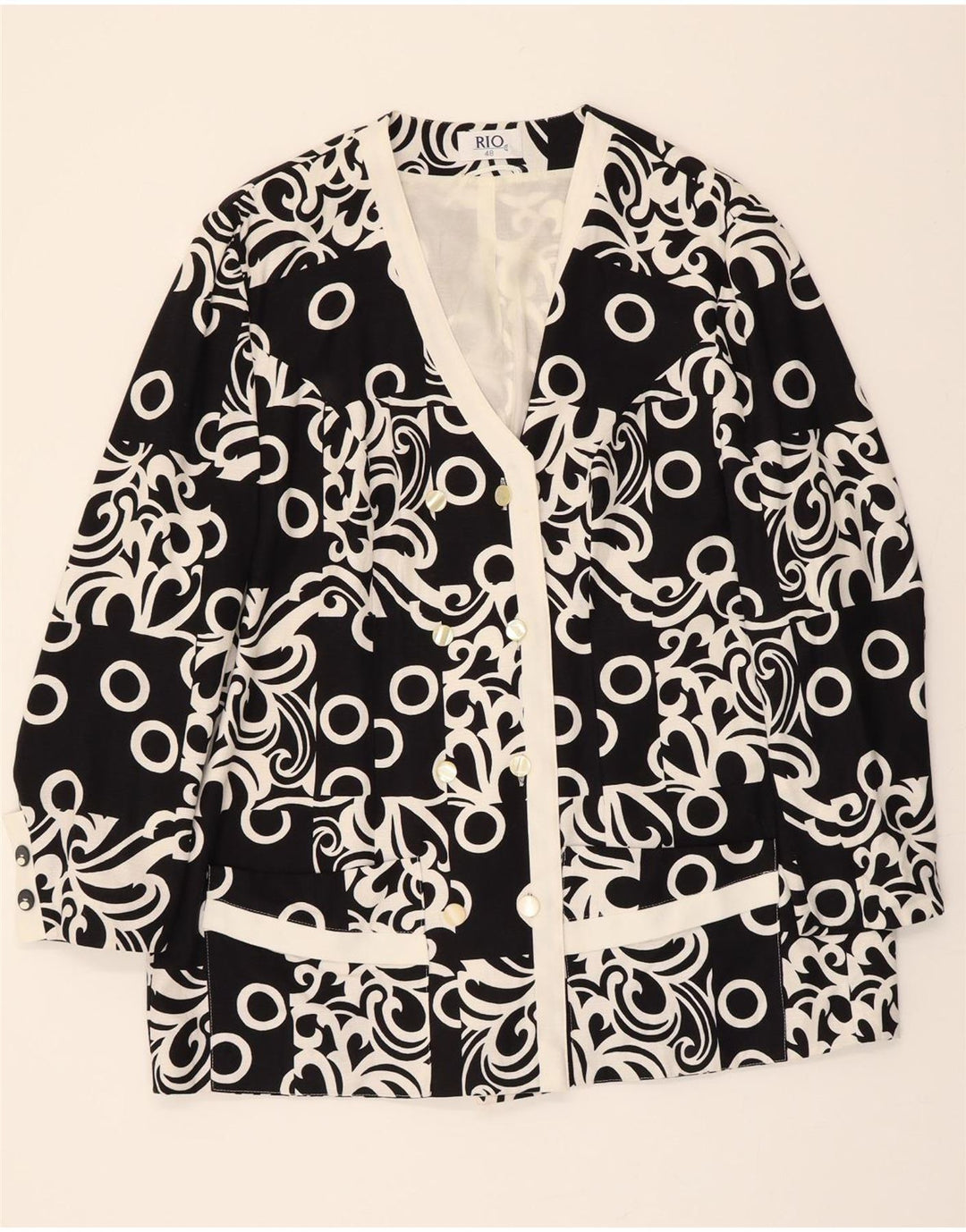 VINTAGE Womens Double Breasted Blazer Jacket EU 48 2XL Black Paisley Vintage Vintage and Second-Hand Vintage from Messina Hembry 