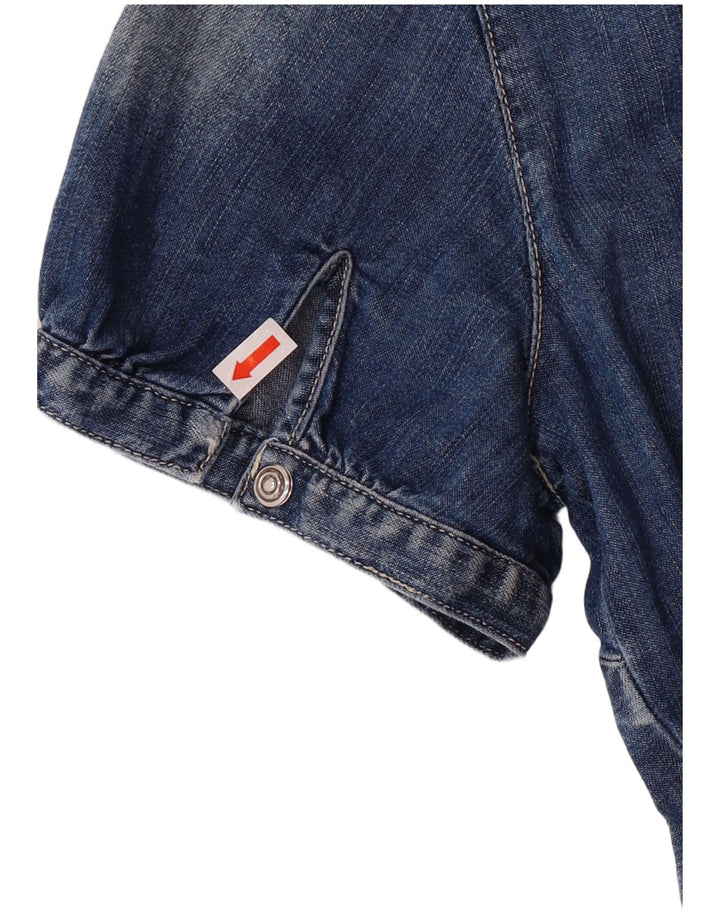 Gas Damen Kurzarm-Jeanshemd UK 12 Mittelblaue Baumwolle