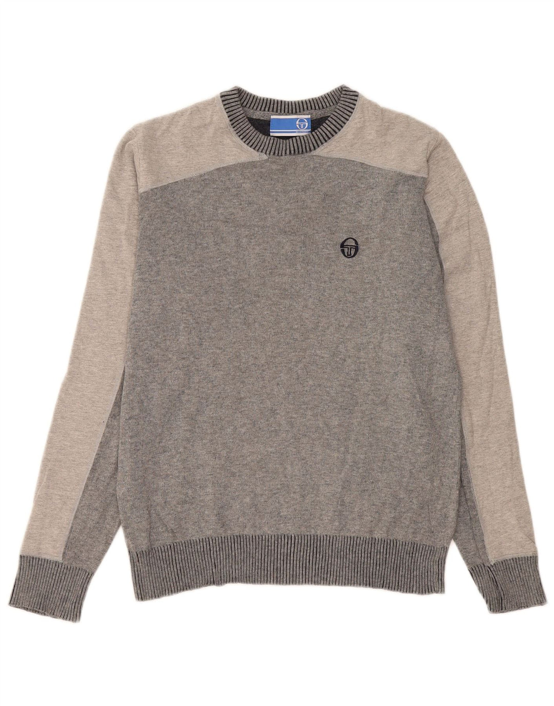 Sergio Tacchini Herren-Pullover mit Rundhalsausschnitt, Mittelgrau, Farbblock