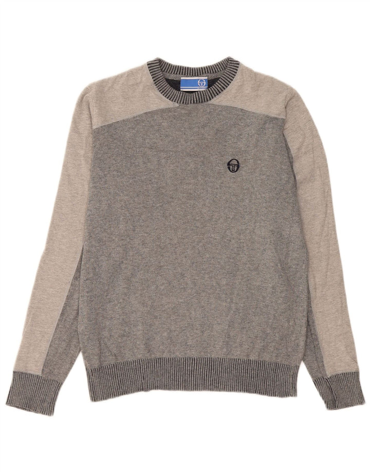 Sergio Tacchini Herren-Pullover mit Rundhalsausschnitt, Mittelgrau, Farbblock