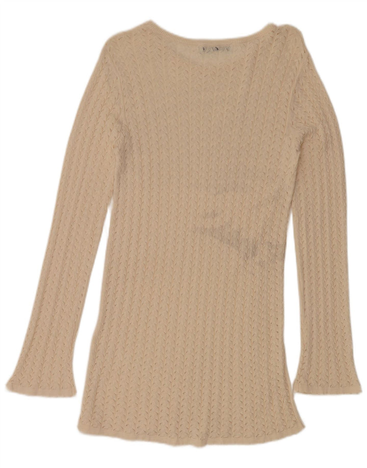 Langer Damen-Pullover mit U-Boot-Ausschnitt von Zara, Gr. 12, Mittel, gebrochenes Weiß