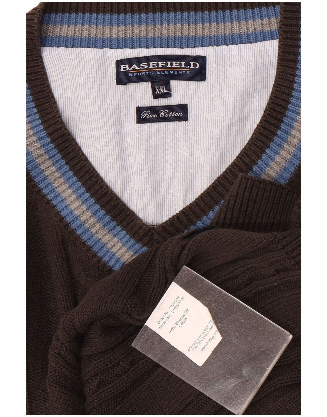 Basefield Herren-Pullover mit V-Ausschnitt, 2XL, braun gestreift, Baumwolle
