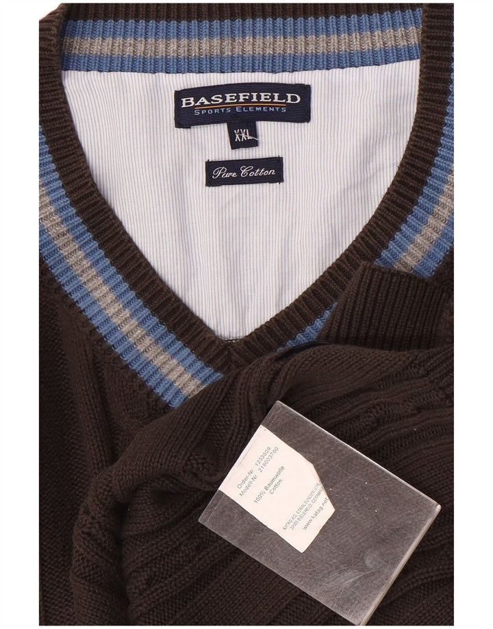 Basefield Herren-Pullover mit V-Ausschnitt, 2XL, braun gestreift, Baumwolle