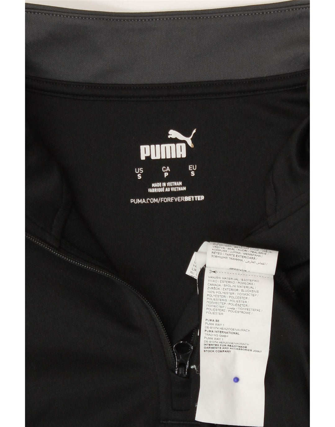 Puma Herren-Pullover-Trainingsanzugoberteil mit Reißverschluss, Größe S, Schwarz, Farbblock-Polyester
