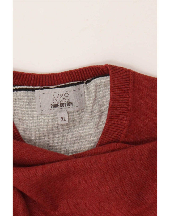 Marks & Spencer Herren-Pullover mit Rundhalsausschnitt, XL, rote Baumwolle
