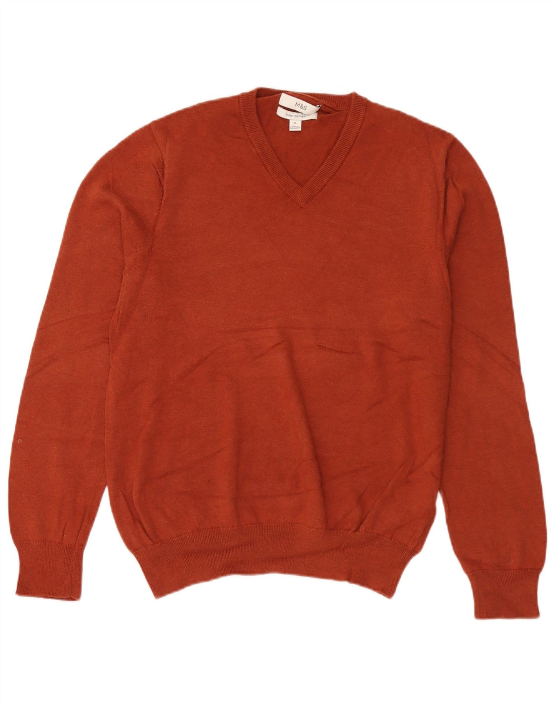Marks & Spencer Herren-Pullover mit V-Ausschnitt aus mittelbrauner Baumwolle