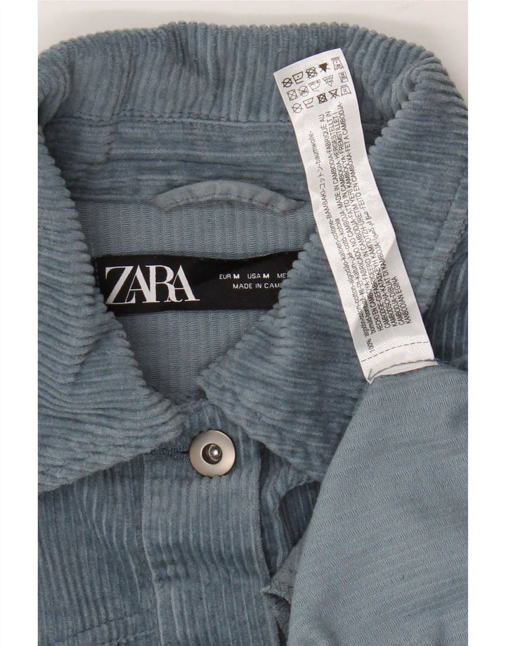 Zara Damen Übergroßes Cordhemd UK 14 Mittelblaue Baumwolle
