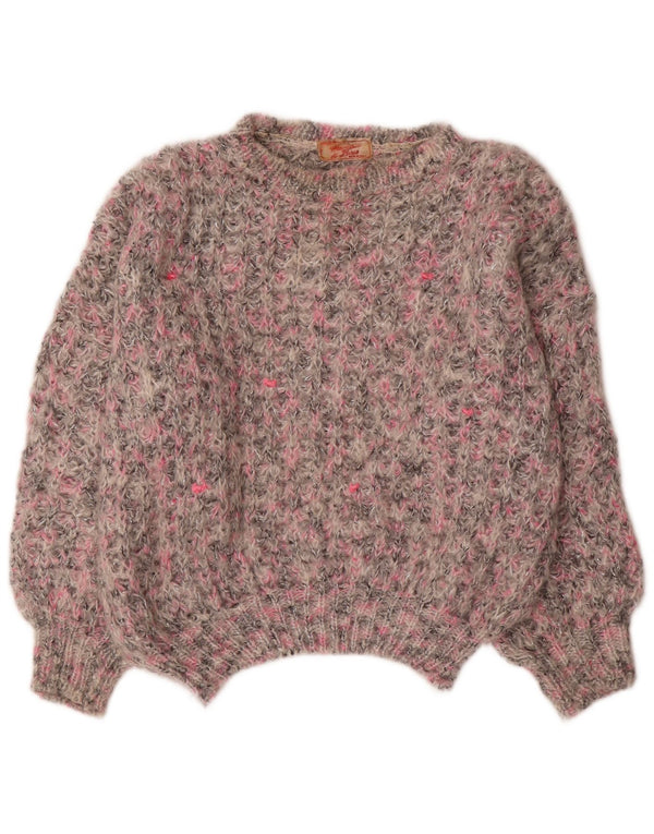 Vintage Damen Pullover mit U-Boot-Ausschnitt UK 18 XL Grau meliert