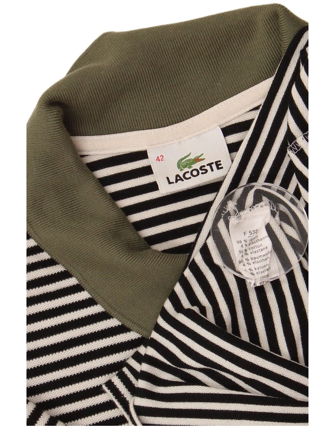 Lacoste Damen-Poloshirt, Größe 42, groß, schwarz gestreift, Baumwolle