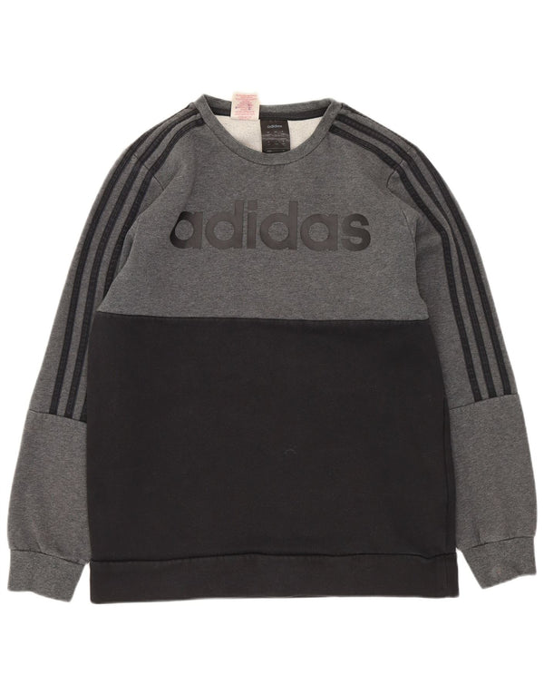 Adidas Jungen Grafik-Sweatshirt, Pullover, 12–13 Jahre, graue Farbblock-Baumwolle