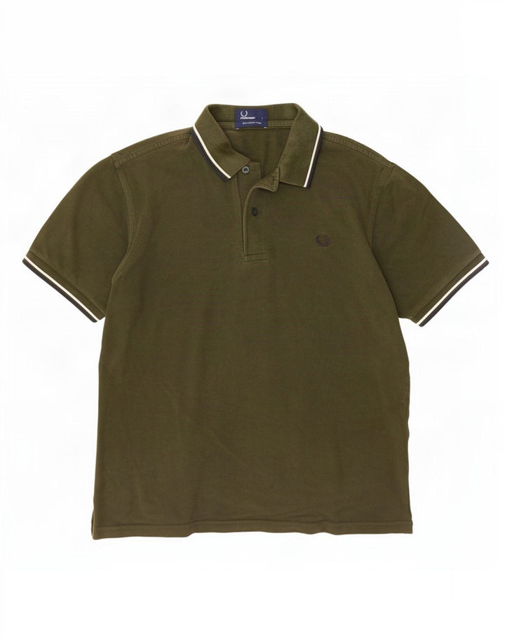 Fred Perry Herren-Poloshirt, groß, Khaki, gestreift, Baumwolle
