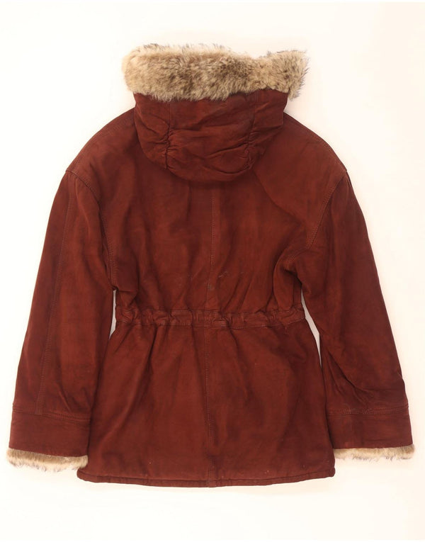 Vintage Damen Wildlederjacke mit Kapuze IT 42 Mittelbraunes Leder