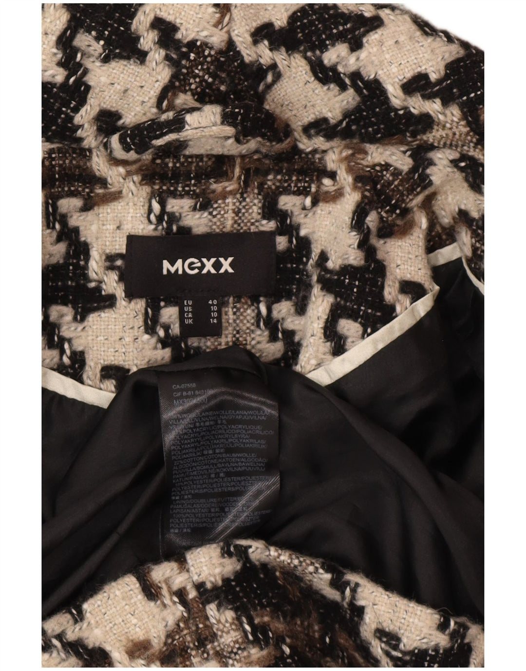 Mexx Damenmantel UK 14 Large Schwarze Hahnentrittwolle