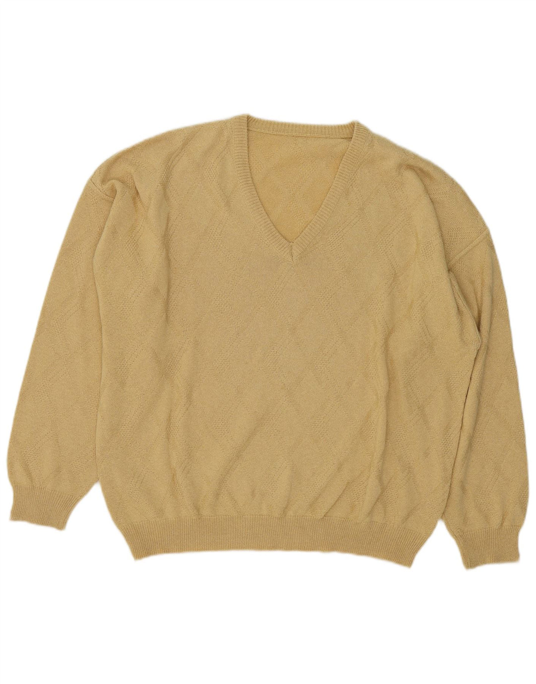 VINTAGE Herren Pullover mit V-Ausschnitt XL Gelb Argyle/Diamant