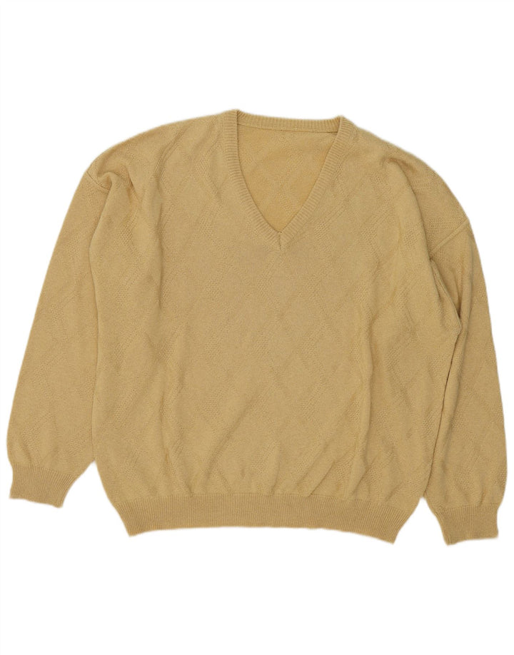VINTAGE Herren Pullover mit V-Ausschnitt XL Gelb Argyle/Diamant