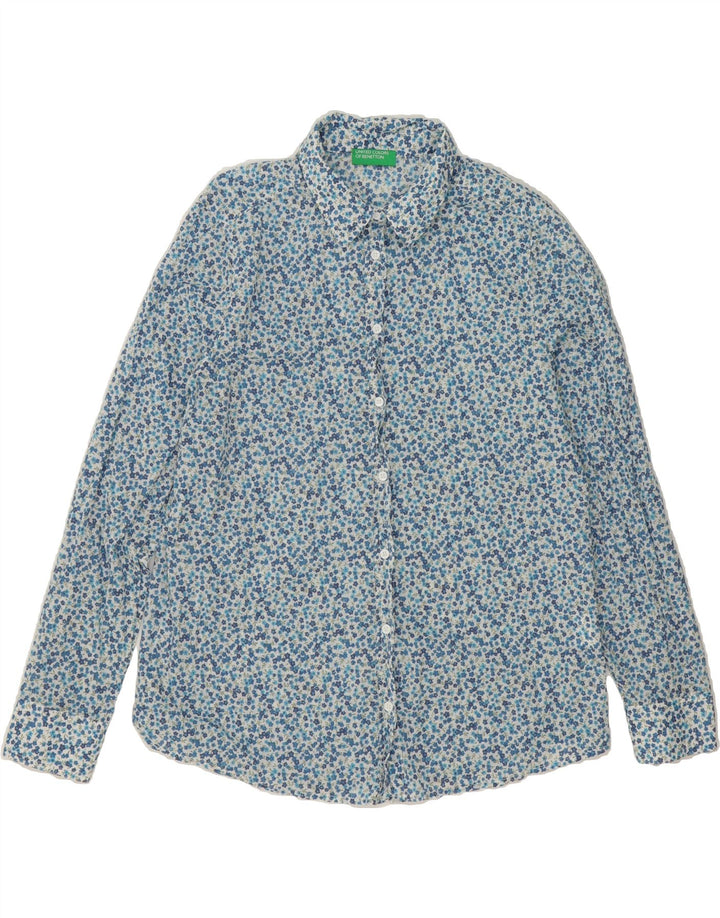 BENETTON Womens Shirt UK 14 Medium Blue Floral Cotton Vintage Benetton and Second-Hand Benetton from Messina Hembry 