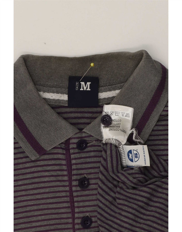 North Sails Herren-Langarm-Poloshirt aus mittelgrauer Nadelstreifen-Baumwolle