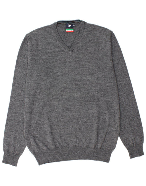 Dack's Herren-Pullover mit V-Ausschnitt, 2XL, graue Wolle