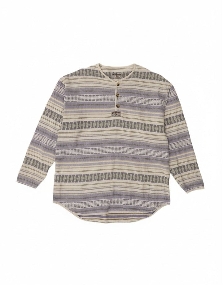 JOHN BANER Mens Pullover Shirt Large Multicoloured Fair Isle Cotton Aztec