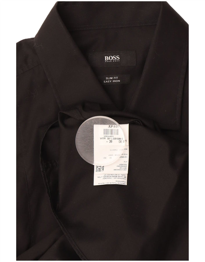 Hugo Boss Herren-Slim-Fit-Hemd, Größe 39, mittelschwarz, Baumwolle