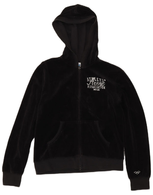 Arena Damen-Kapuzenpullover in Übergröße mit grafischem Velours-Reißverschluss, Gr. 6, XS, Schwarz