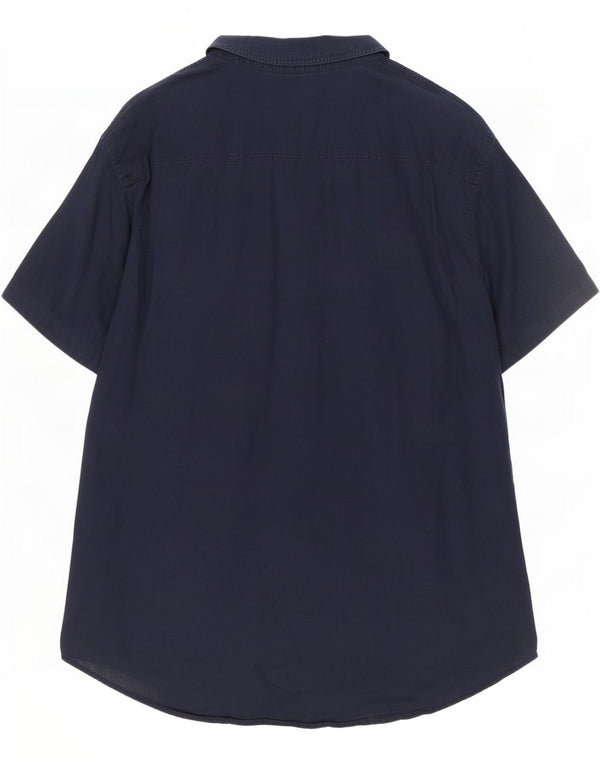 Armani Exchange Herren-Kurzarmhemd mit normaler Passform, 2XL, marineblaues Leinen