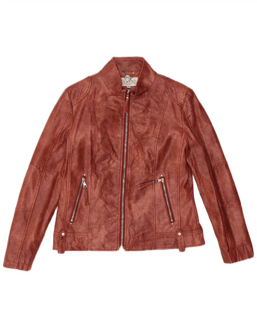 Vintage Damen Kunstlederjacke UK 10 Small Burgund Polyester