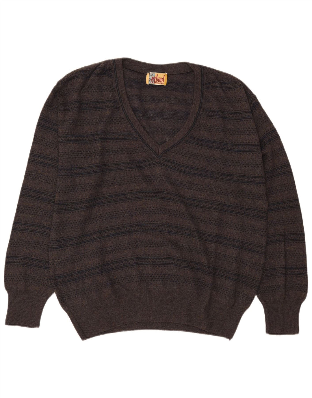 Ireland Herren-Pullover mit V-Ausschnitt, groß, Khaki, gestreift, Wolle