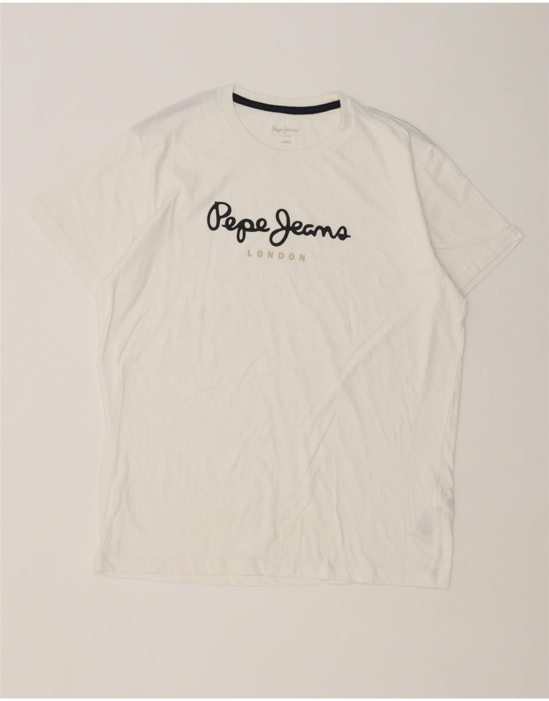PEPE Jeans Herren-T-Shirt mit normaler Passform, Grafik, Größe L, aus weißer Baumwolle