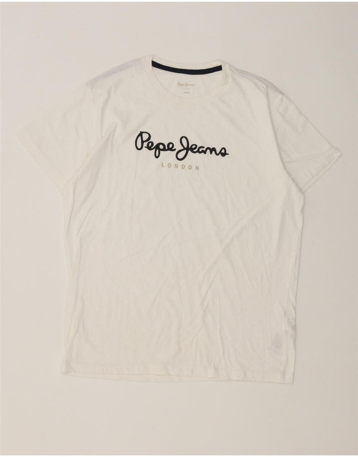 PEPE Jeans Herren-T-Shirt mit normaler Passform, Grafik, Größe L, aus weißer Baumwolle
