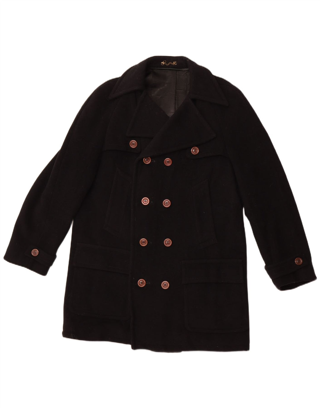 VINTAGE Zweireihiger Herrenmantel UK 40 Large Schwarz