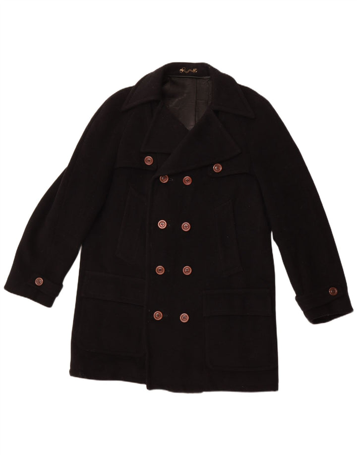 VINTAGE Zweireihiger Herrenmantel UK 40 Large Schwarz