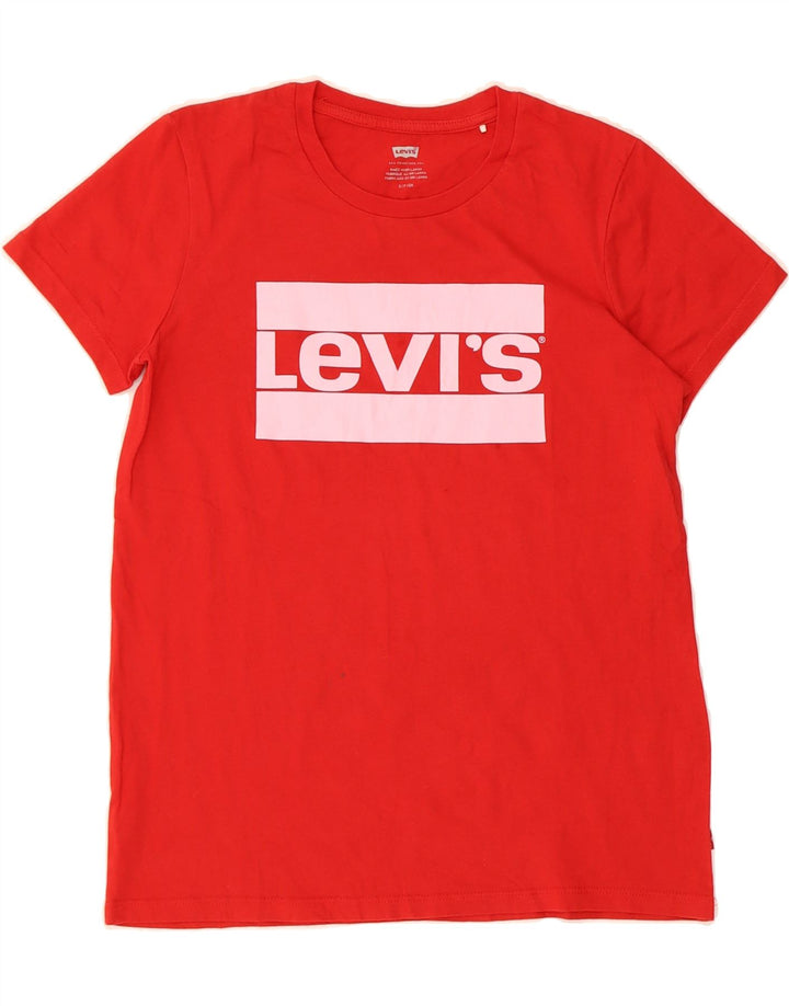 LEVI'S Womens Graphic T-Shirt Top UK 10 Small Red Vintage Levi's and Second-Hand Levi's from Messina Hembry 