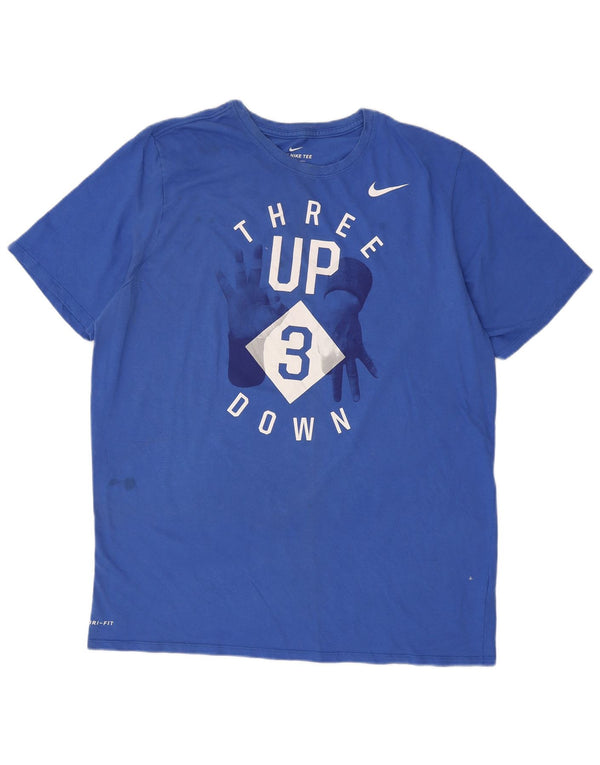 Nike Herren Dri Fit Graphic T-Shirt Top 2XL Blau Baumwolle