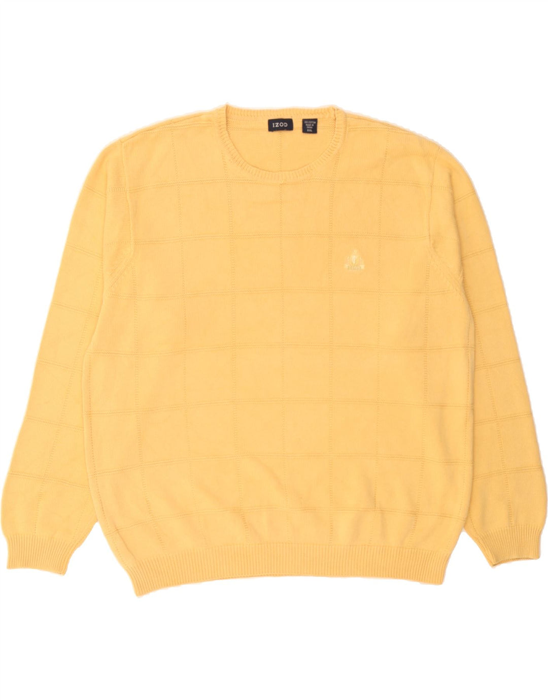 IZOD Mens Crew Neck Jumper Sweater 2XL Yellow Check Cotton Vintage Izod and Second-Hand Izod from Messina Hembry 