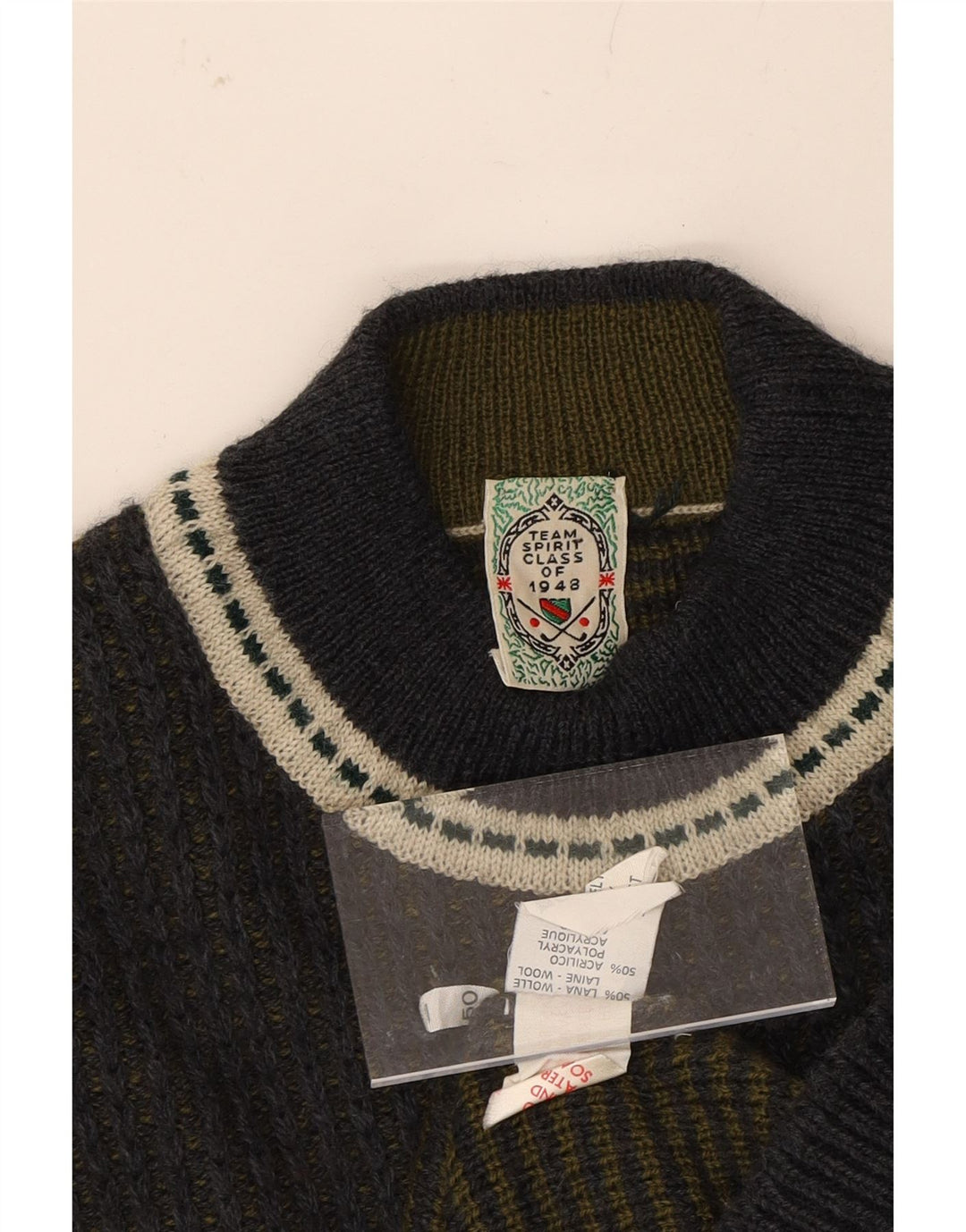 VINTAGE Herren Rollkragenpullover Pullover IT 50 Medium Navy Blue Colourblock