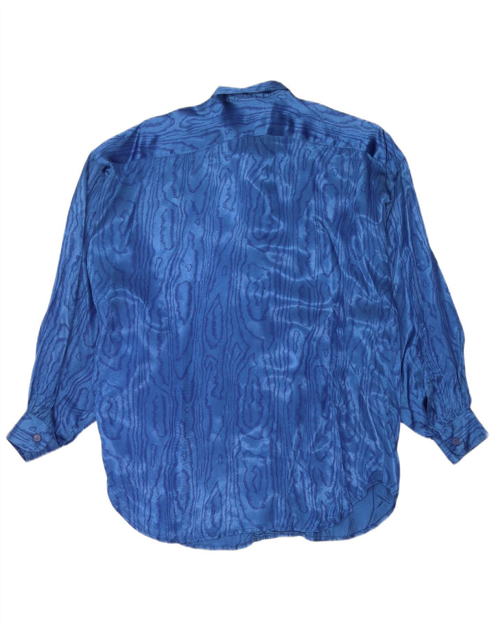 Benetton Damen-Hemdbluse mit abstraktem Muster IT 42 Mittelblau